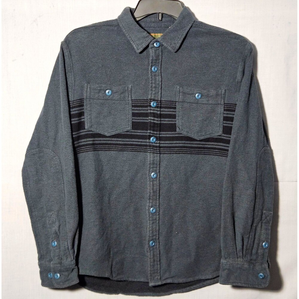 Howler Bros Shirt Flannel Button Down Mens M Slate Grey Blue Stripe LS Heavy